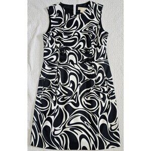 Michael Kors Black and White Swirl Button Dress